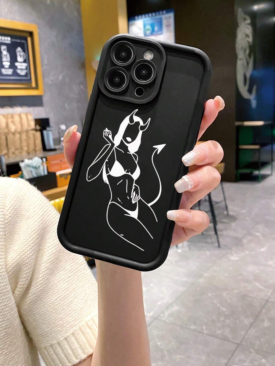 性感女牛仔图案防指纹哑光黑砂岩手机壳适用于 Iphone///Redmi/Infinix/Vivo - 黑色 - 查看 1