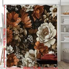 Vintage FloralFall Autumn Patterned Waterproof Shower Curtain With Hook Set, Machine Washable. Water-Resistant Polyester Arts Themed Decor, Woven Weave -Includes12 Hooks Home Bathroom Decor Fall Decor Bathroom Accessories Back To School - Multicolor - View 4