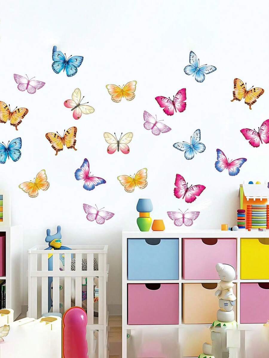 1pc Cartoon Butterfly Wall Sticker, SelfAdhesive For Kids Room, Fridge