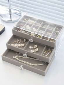 1pc Three-Layer Acrylic Flannel Jewelry Box, Drawer Type Jewelry Organizer, Necklace Earrings Ring Jewelry Storage Box, Gift For Women And Girls - Jewelry Box - View 10