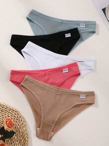 7pcs Women's 100% Cotton Seamless V-Waist Triangle Panties, Ribbed Solid Color Comfortable Breathable Underwear - Multicolor - View 4