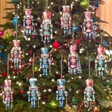 6 件木制胡桃夹子士兵圣诞装饰品，圣诞树装饰品 - 彩色 - 查看 3