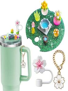 Novo 40OZ/30OZ Resina Micro Paisagem Criativa Natal Brilha-No-Escuro DIY Tampas de Copos Decorações 3D Bonito Tampa Conjunto de Tampão de Poeira Garrafa de Água - Multicolorido - Ver 2