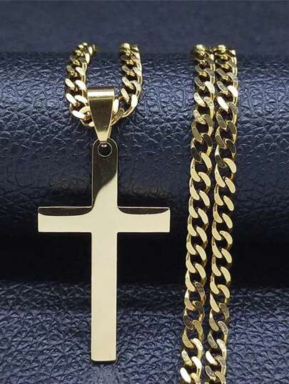 Collar de cadena de acero inoxidable con cruz, estilo hip hop para 2024, collar grande de declaración de oro/negro para mujer/hombre, joyería de cruz, accesorios de moda para hombre y mujer, regalo de pareja