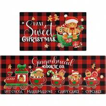 Bộ 2 tấm thảm nhà bếp Giáng sinh vui vẻ hình trâu nước caro bánh gừng sô cô la nóng Giáng sinh mùa đông thảm sàn bồn rửa chống trượt thích hợp trang trí Giáng sinh trang trại gia đình (40cm * 60cm / 40cm * 120cm) - Nhiều màu - Xem 12