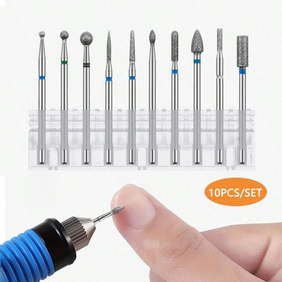 Bộ mũi khoan móng, Bộ 10 mũi khoan móng điện 3/32, Mũi đánh bóng biểu bì chuyên nghiệp cho móng gel Acrylic, Dũa móng tay điện, Dụng cụ khoan móng tay, Đồ dùng làm móng, Dụng cụ làm móng, Dụng cụ làm móng, Trở lại trường, Móng tay, Dụng cụ làm móng để dán móng tay - Bạc - Xem 1