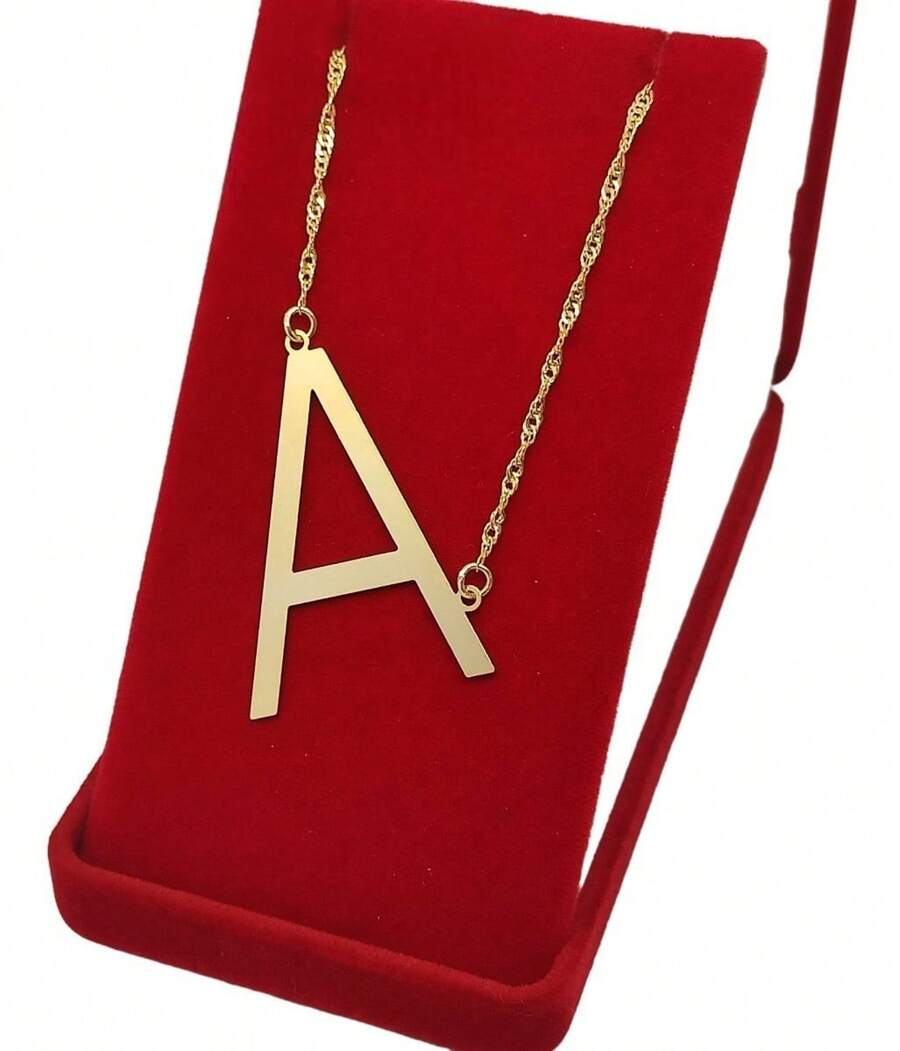 Initial Letters Pendant Necklace 18k Gold Plated - 杏色 - 查看 1