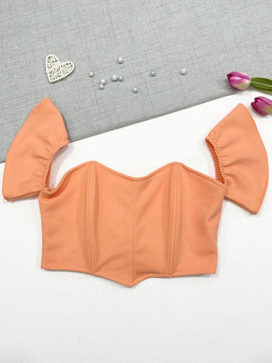 Women's Crop Tops With Tie At The Back - 珊瑚橙 - 查看 1