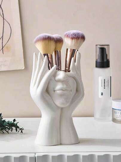 1pc Minimalist Female Beauty Face Makeup Brush Storage, Vase, Suitable For Home Decor, Bedroom Decor, The Best Christmas Gift Home Bathroom Decor Bathroom Organizer Fall Decor Makeup Organizer Back To School