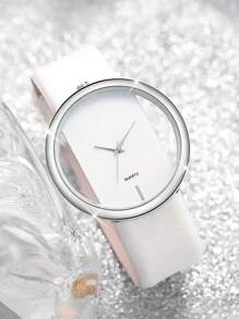 2 件套镂空表盘石英腕表和手链套装，时尚简约设计，适合女性 - 白色 - 查看 3