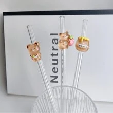1/2PCS Beautifully Designed Decorative Glass Straw, Reusable Glass Straws For Juice, Cold Drinks, Milk And Party Favors, Handmade Gifts,School Supplies - Style 1 - View 5
