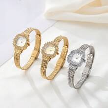 SOCENI 1pc Gold Sliver Luxury Women's Watch Embedded With Diamonds And Square Dial. It Can Be Worn On A Daily Basis, Or For Occasions Such As Parties, Holidays And Outings To Decorate The Wrist. It Is Water Resistant Up To 30m.