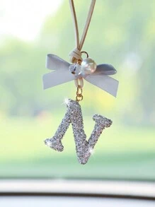 1pc White Ceramic Bow-Knot & Letter Shaped Car Hanging Decor
