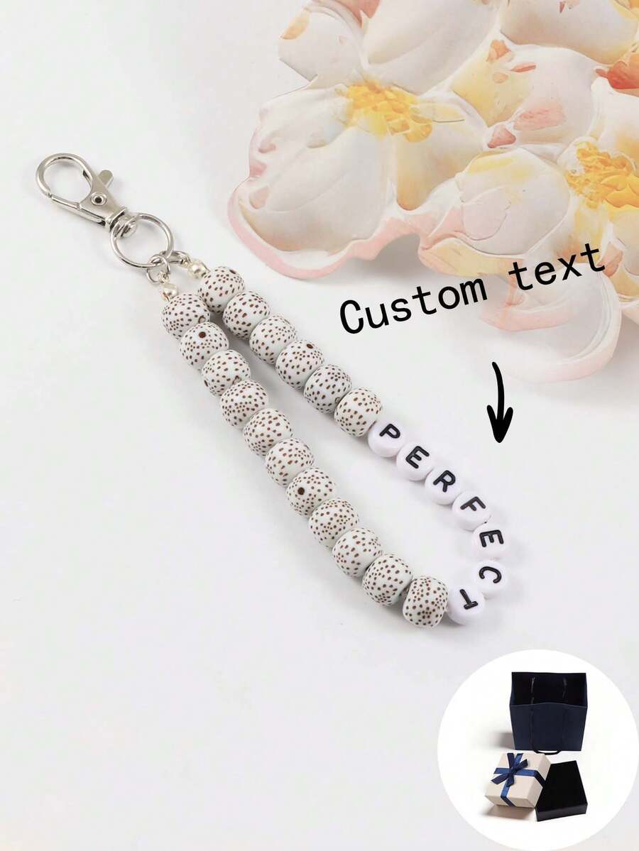定制钥匙链，配有时尚星月菩提珠、可定制字母珠，适合个性化姓名、口号、地点、日期、专辑名称、音乐会商品，是生日、周年纪念、女朋友、男朋友的绝佳礼物 - 彩色 - 查看 1