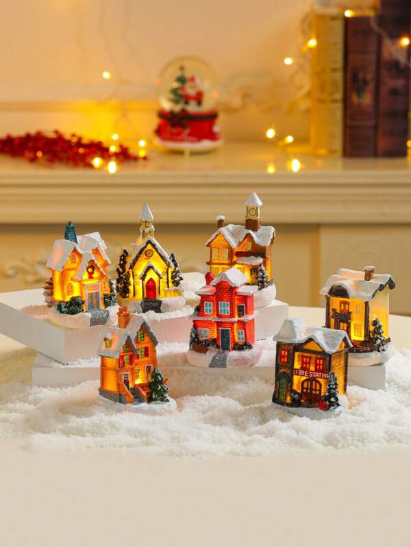 Illuminated Resin Tree House Miniature, Fake House Party Decoration Supplies, Small Gift Birthday Home Decor Christmas Decorations Room Decor Christmas Winter