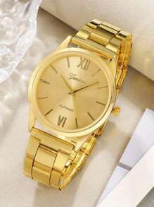 5pcs/Set Girl's Fashion Luxury Business Gold Steel Band Watch, Alloy Bracelet Set, For Daily Wear Matching, Watch Bracelet Set, Girl Gift