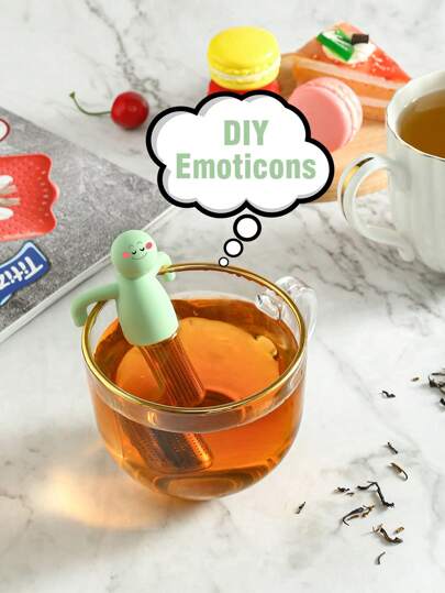 1 pieza de Infusor de té adorable de silicona con forma humanizada, herramienta de elaboración, con filtro de té de acero inoxidable para volver al colegio