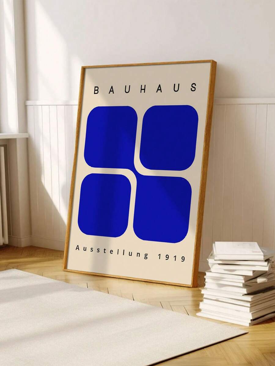 1pc Bauhaus Art Print: Geometric Exhibition Poster, Minimalist Blue Design, Frameless, Suitable For Living Room Or Bedroom