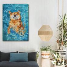 1pcs Framed Swimming Pool Floating Shiba Inu Poster, Funny Shiba Inu Print, Cute Pet Wall Art Canvas Painting, Dog Lovers, Vintage Oil Painting, Suitable For Living Room Bathroom Bedroom Entryway Pet Shop Kids Room Home Office Wall Decoration Ready To Hang - Multicolor - View 4