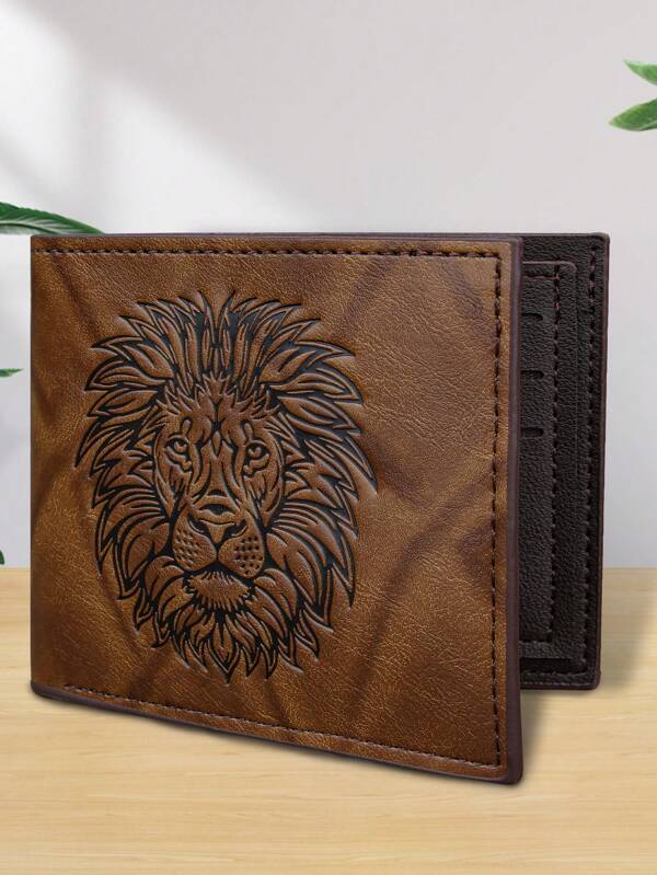 New Men's Embossed Lion Pattern Retro Soft PU Leather Wallet, ID Window Wallet, Gift For Men Large Capacity Multi-Card Slots, Business Casual Style, Birthday Gift, Graduation Gift, Father's Day Gift