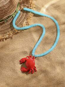 1 件波西米亚风格绿松石串珠长项链，配可爱红蟹吊坠，适合夏日派对和海滩度假 - 彩色 - 查看 5