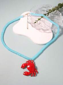 1 件波西米亚风格绿松石串珠长项链，配可爱红蟹吊坠，适合夏日派对和海滩度假 - 彩色 - 查看 6