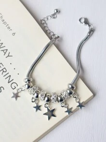 1 件女士时尚简约银色星星手链，Bling Bling 音乐节和派对配饰 - 銀色 - 查看 8