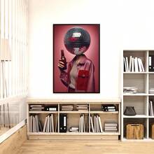 1 peça, pôster de tela de mulher com bola de discoteca vintage, arte luxuosa de bola de espelho, estética moderna e divertida, estilo nórdico, decoração de sala de casa, arte de parede, presente ideal para quarto, sala de estar, corredor, arte de parede, decoração de parede, sem moldura