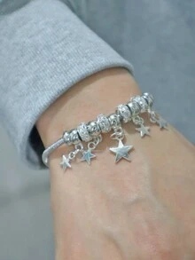 1 件女士时尚简约银色星星手链，Bling Bling 音乐节和派对配饰 - 銀色 - 查看 7