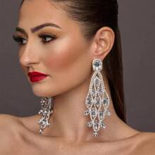 1 para luksusowych asymetrycznych geometrycznych diamentowych długich wiszących kolczyków, modnych i uniwersalnych na imprezę i do codziennego noszenia - kolczyki - Zobacz 1