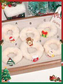 1 件柔软可爱的圣诞发圈、圣诞老人、圣诞树、驯鹿配饰、甜美蓬松发带，适合秋冬季 - 彩色 - 查看 1