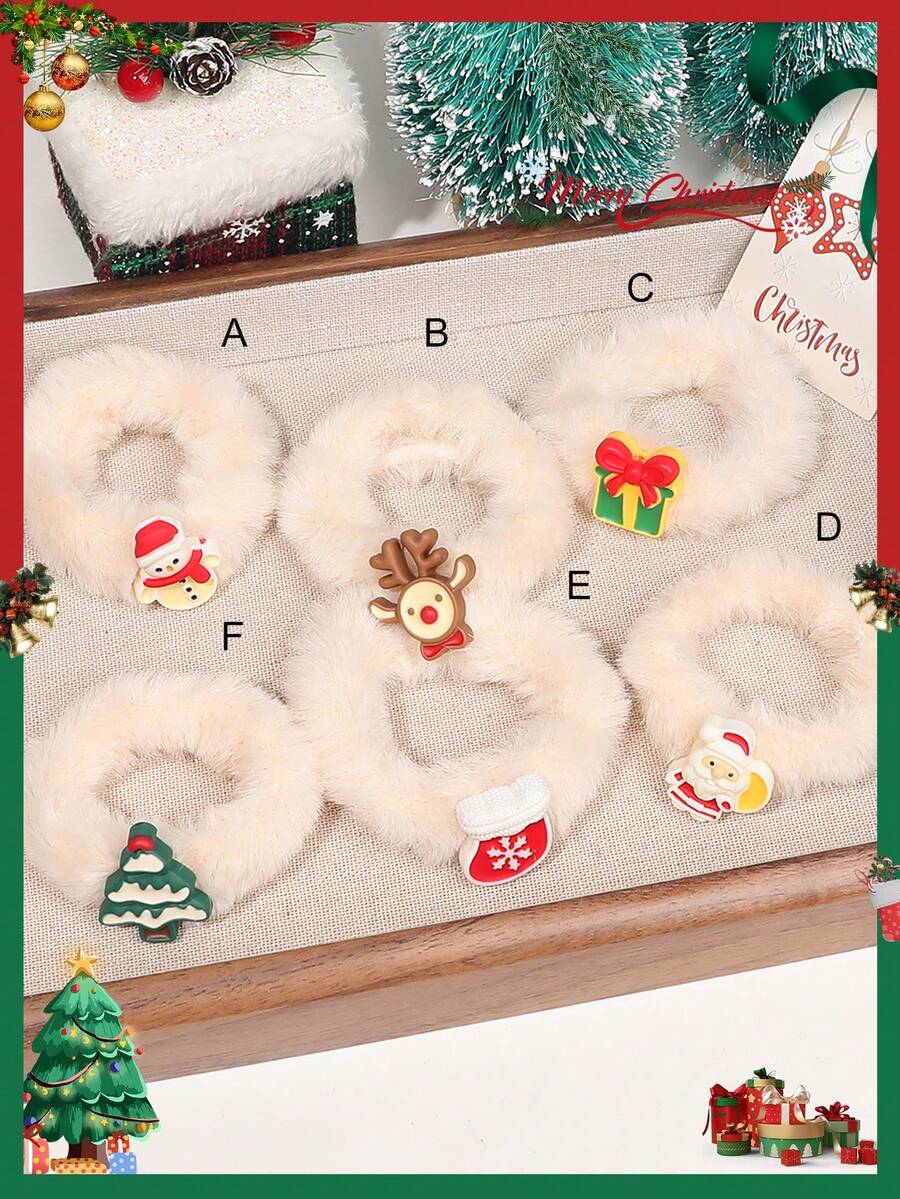 1 件柔软可爱的圣诞发圈、圣诞老人、圣诞树、驯鹿配饰、甜美蓬松发带，适合秋冬季 - 彩色 - 查看 1