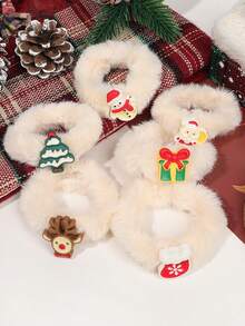 1 件柔软可爱的圣诞发圈、圣诞老人、圣诞树、驯鹿配饰、甜美蓬松发带，适合秋冬季 - 彩色 - 查看 2