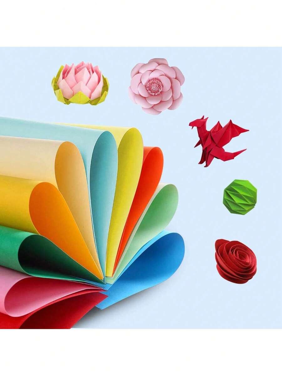 100 Folhas de Origami em 10 Cores, Papel Quadrado de 10 cm, Papel