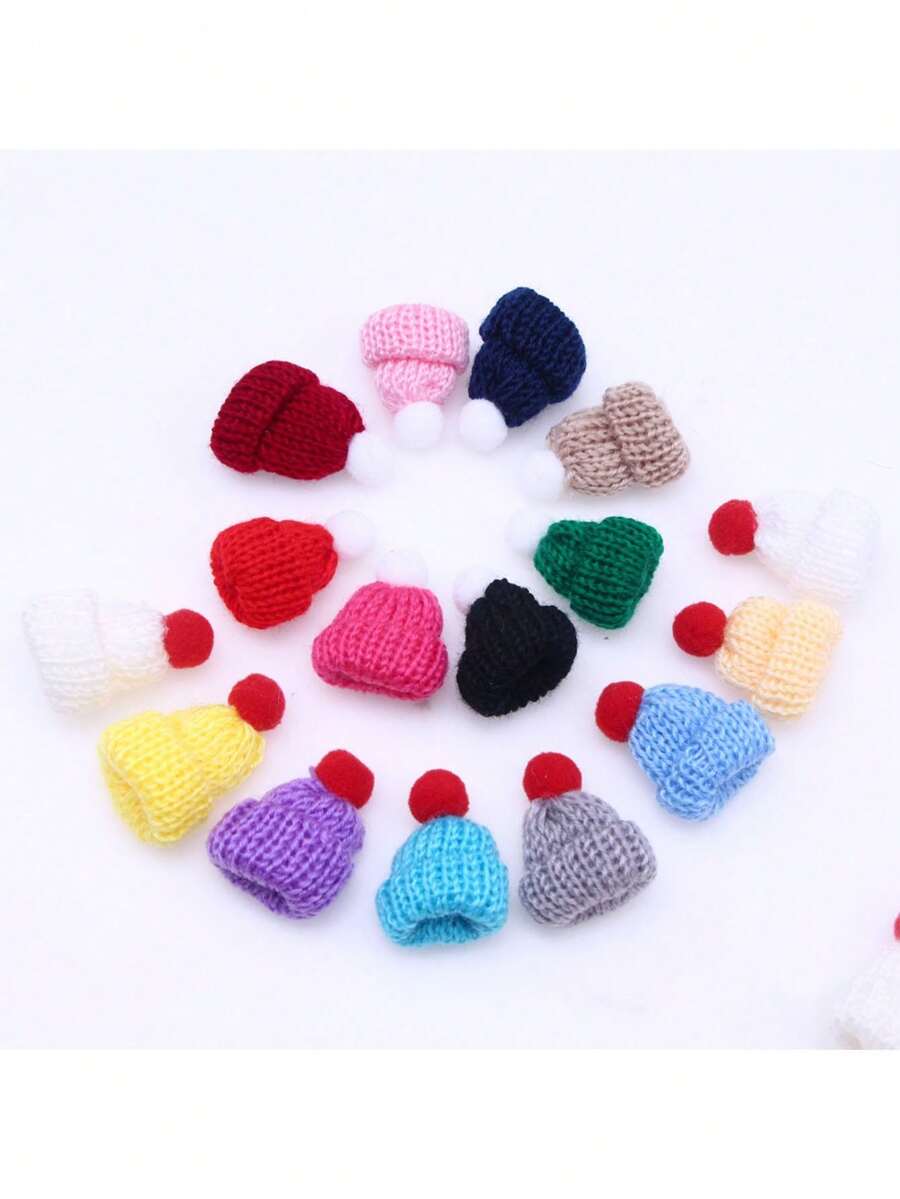 10 件装迷你针织圣诞帽，韩式针织手指手套，颜色随机 - 彩色 - 查看 1