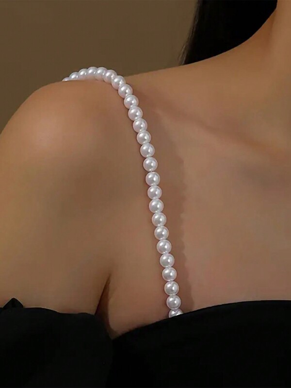 2 piezas de tirantes de sujetador ajustables decorados con perlas, cadena de pecho desmontable para rave