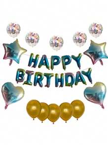 27pcs/Set Happy Birthday Letter Balloon Rose Gold Silver Foil Star Heart Balloon For Adult Birthday Party Decoration - Multicolor - View 19