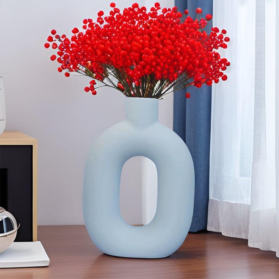 7Inch Ceramic Flower Vase, Narrow Mouth Vase, White Dried Flower Vase