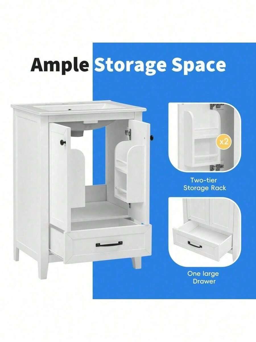 24" Bathroom Vanity With Sink, Bathroom Vanity With One Drawer