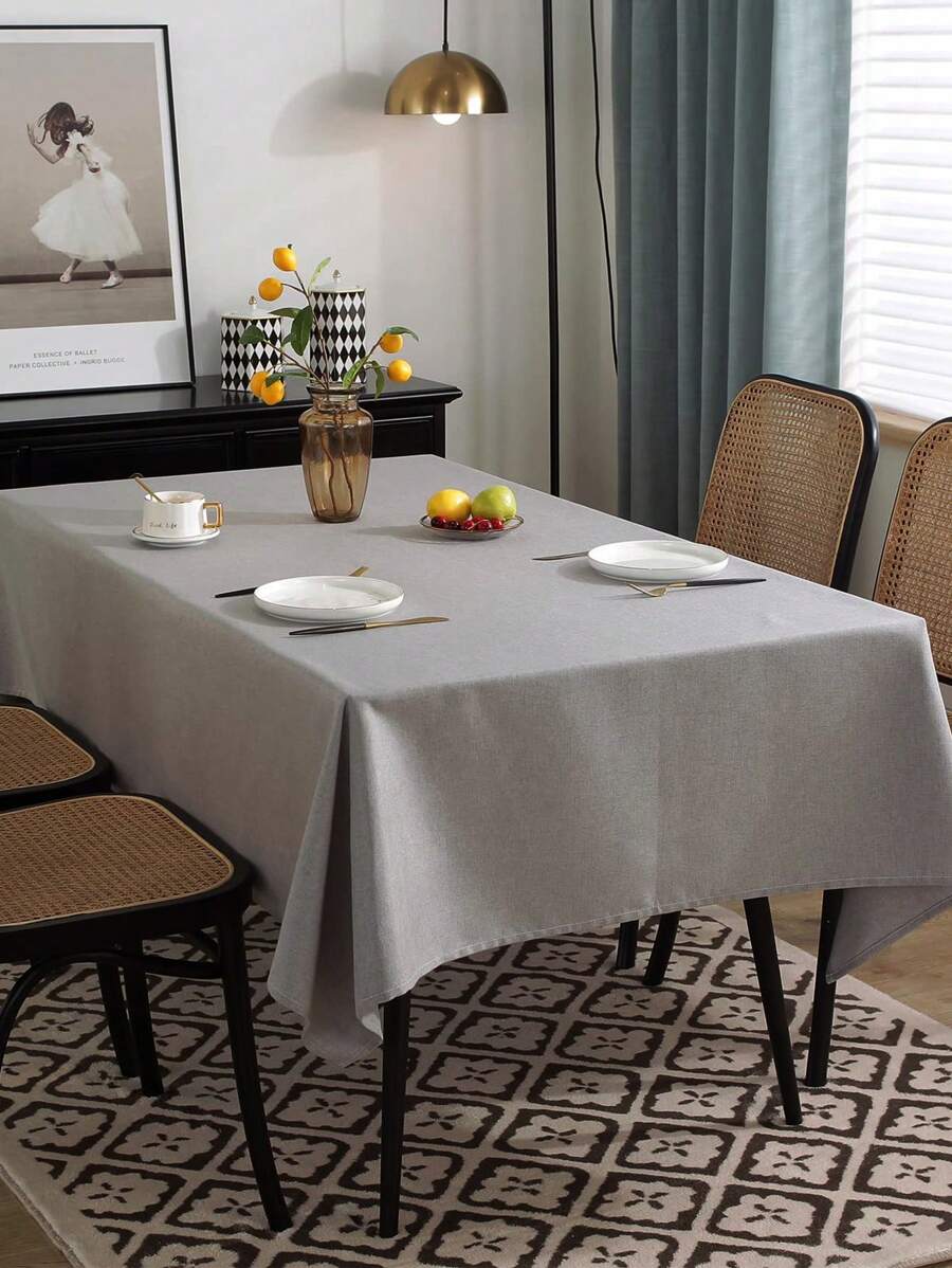 1pc Solid Color Linen Rectangular Tablecloth, Home Table Mat, Coffee Table Cover, Outdoor Picnic Cloth, Suitable For Gatherings, Birthday Parties, Weddings, Restaurants, Tabletop Decor - Grey - View 1