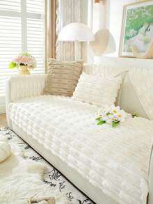 1 件时尚兔毛软沙发垫套，简约优雅，防滑、防尘、防刮，适用于卧室、客厅、书房、办公室装饰 - 米色 - 查看 1