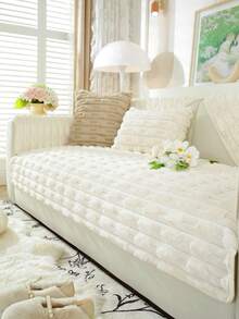 1 件时尚兔毛软沙发垫套，简约优雅，防滑、防尘、防刮，适用于卧室、客厅、书房、办公室装饰 - 米色 - 查看 11