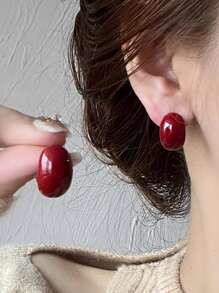 1 par de pendientes de diseño vintage de alta gama estilo francés refinado y minimalista en rojo para mujeres, para banquetes