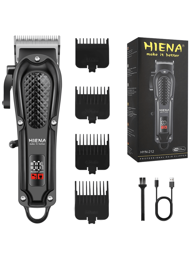 HIENA 1 pieza Cortadora de pelo profesional recargable - Recortadora de cabello inalámbrica con peine ajustable, recortadora de barba, afeitadora, adecuada para el arreglo personal de hombres, fácil de limpiar, pantalla LED, larga duración de la batería - Negro - Añade 1
