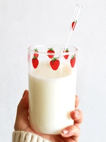 1Pc 280ml Cute Strawberry Glass Cup, Aesthetic Drinking Glass With Straw, Reusable Iced Coffee Tumbler, Cute Drinkware For Parties, A Unique Glass Cup And A Holiday Essential, Perfect For Halloween Gatherings And As A Christmas Gift, Cup With Straw, Christmas Gifts. - Multicolor - View 5