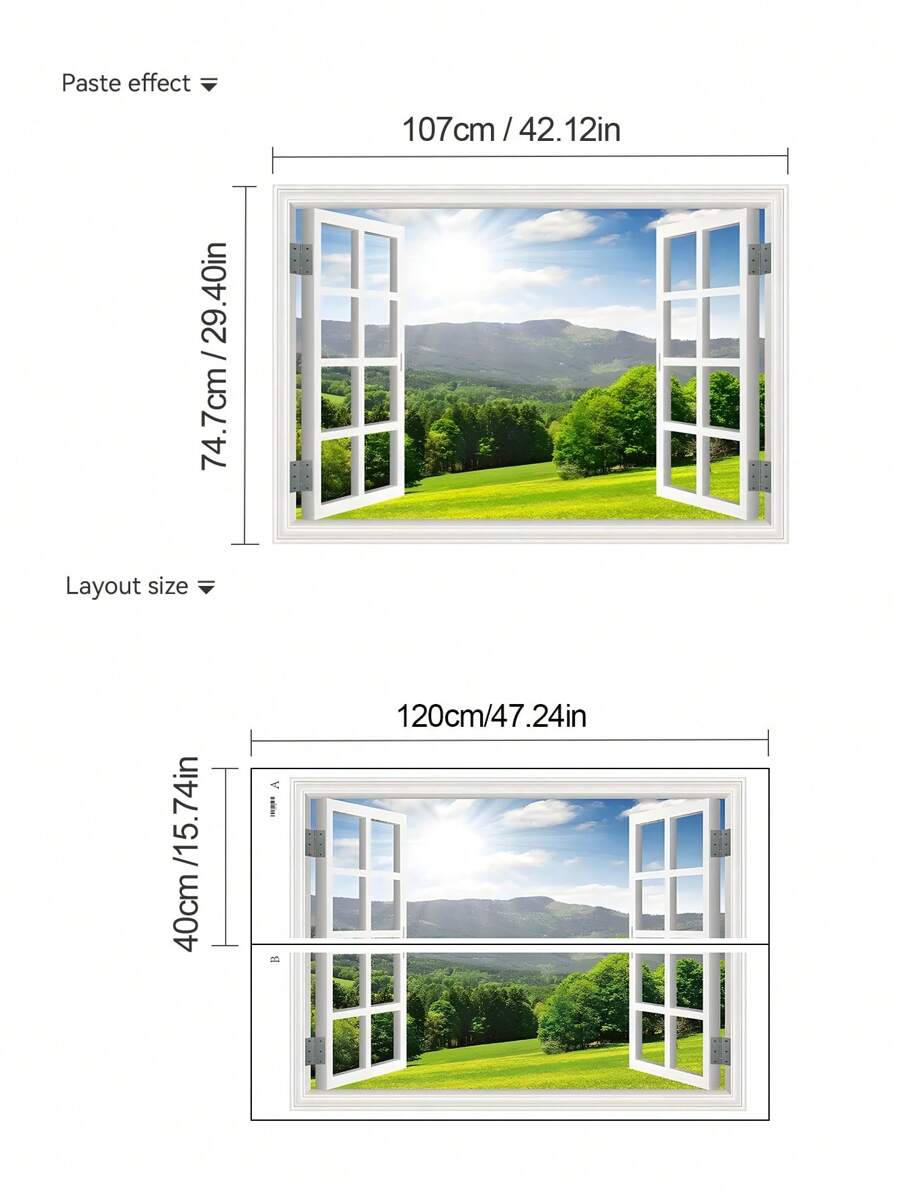 mama look Peel & Stick 3D Spring Lawn Faux Window Wall Decal Matte