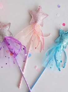 1Pc Glitter Star Wands Princess Angel Fairy Star Magic Wands Girls Fairy Magic Dress-Up Star Wand Angel Fairy Costume Props Wands Sticks For Birthday Christmas Party - Multicolor - View 3