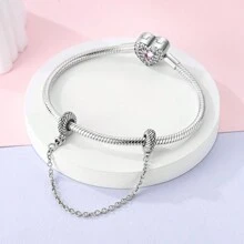 1 件银色闪亮方晶锆石经典浪漫无限心形硅胶锁扣链饰适合原创手链项链吊坠串珠适用于 DIY 珠宝制作女士女孩日常珠宝配饰 - 銀色 - 查看 4