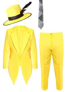 7pcs The Mask Jim Carrey Fancy Dress Deluxe 90s Gangster Zoot Suit Costume With Mask Mens 90s Fancy Dress Yellow Suit Costume With Hat Adult Mask Outfit Halloween - Suit with Hat and Tie - View 1