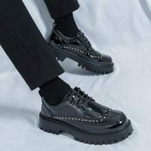 Men's Brogue Two-Tone Leather Shoes, Thick Sole Moccasin Loafers,Daily Office Business Formal Casual Leather Shoes